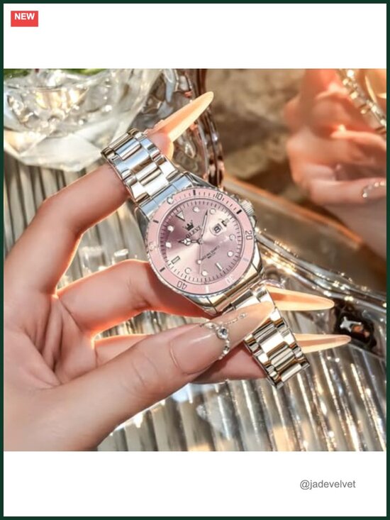 Women\'s Stainless Steel Quartz Watch with Date Display and Luminous Hands